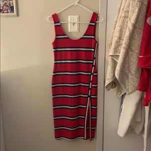 red white and blue fitted dress